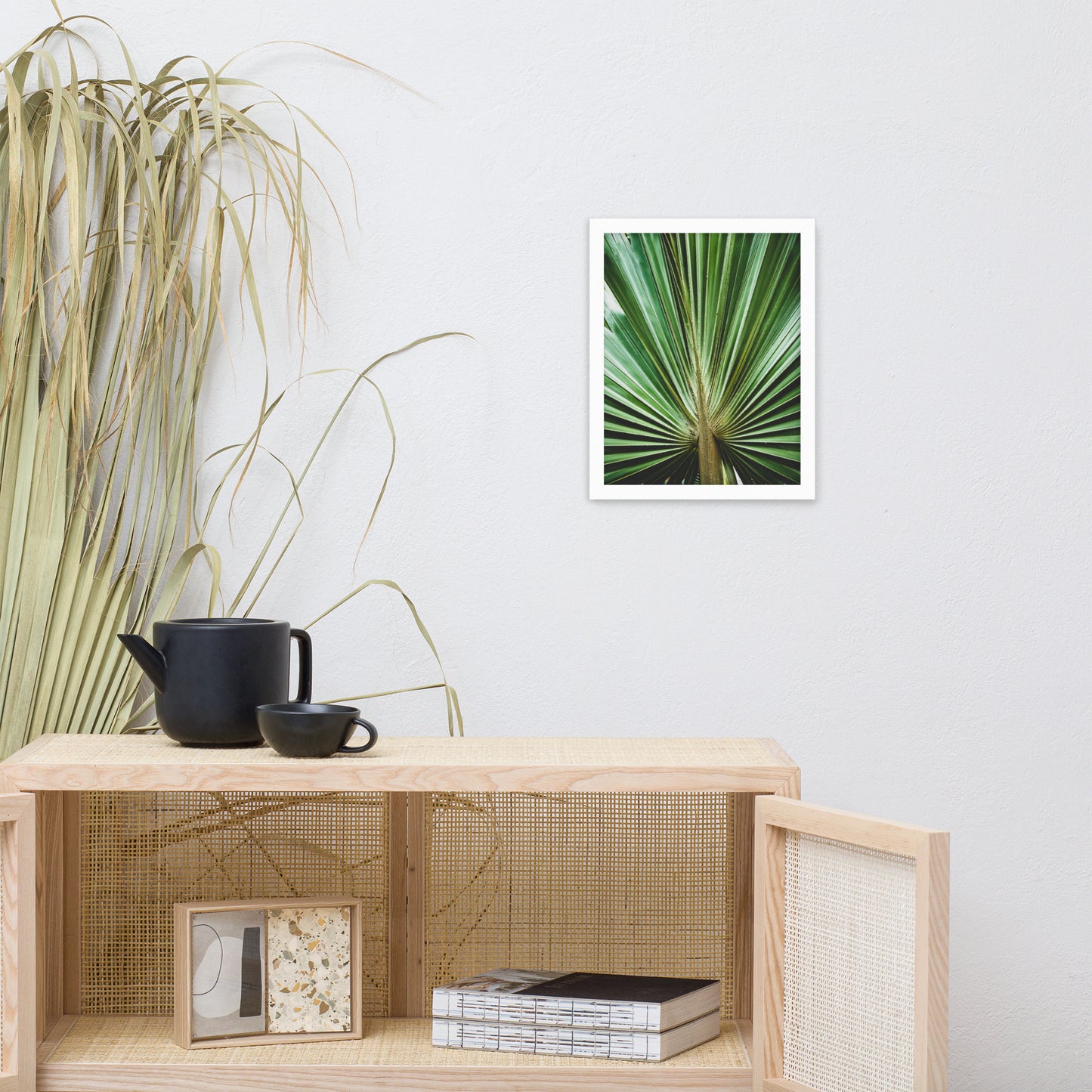 Rustic Dining Room Wall Decor: Aged and Colorized Wide Palm Leaves 2 Tropical Botanical / Nature Photo Framed Wall Art Print - Artwork - Wall Decor