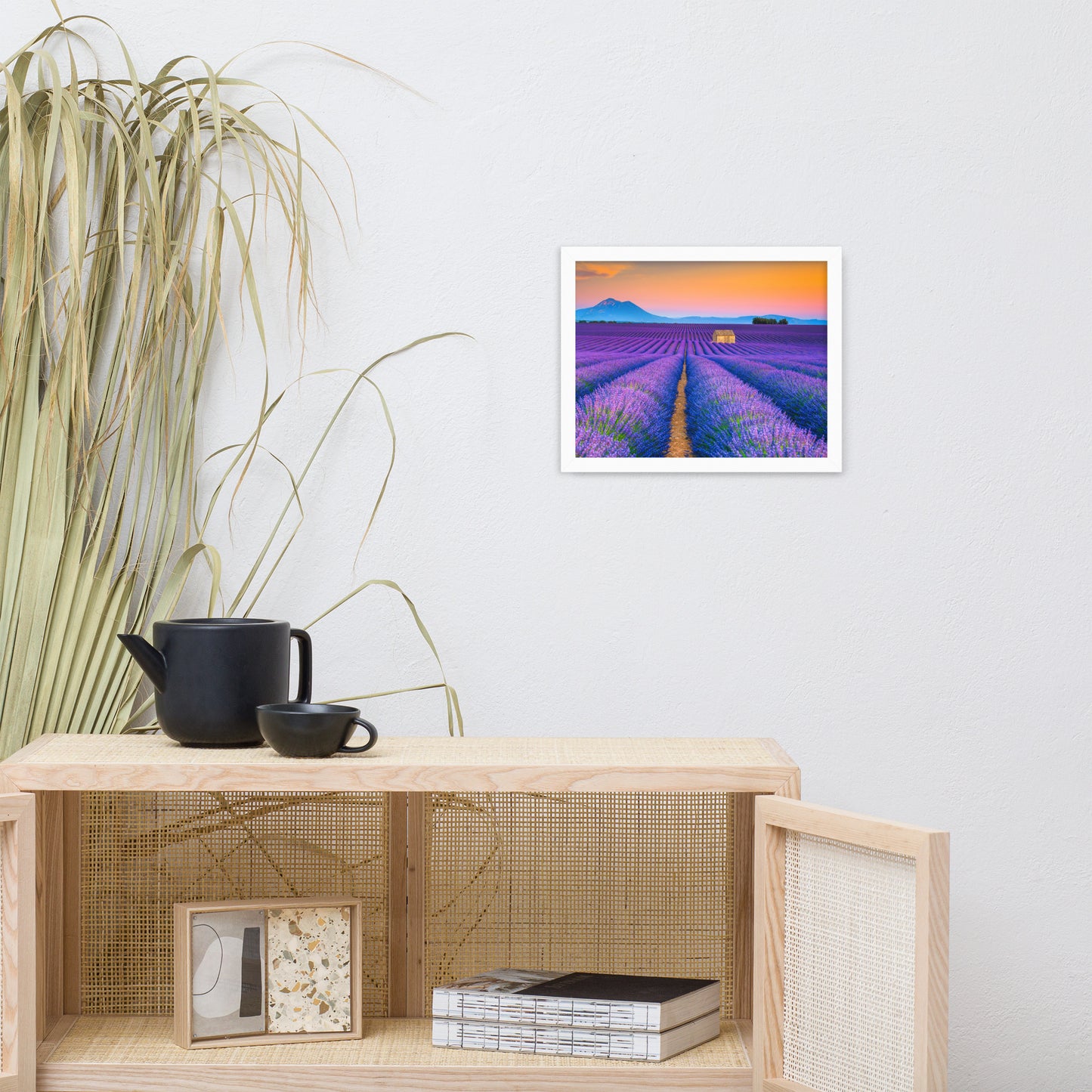 Blooming Lavender Field and Sunset Floral Landscape Framed Photo Paper Wall Art Prints