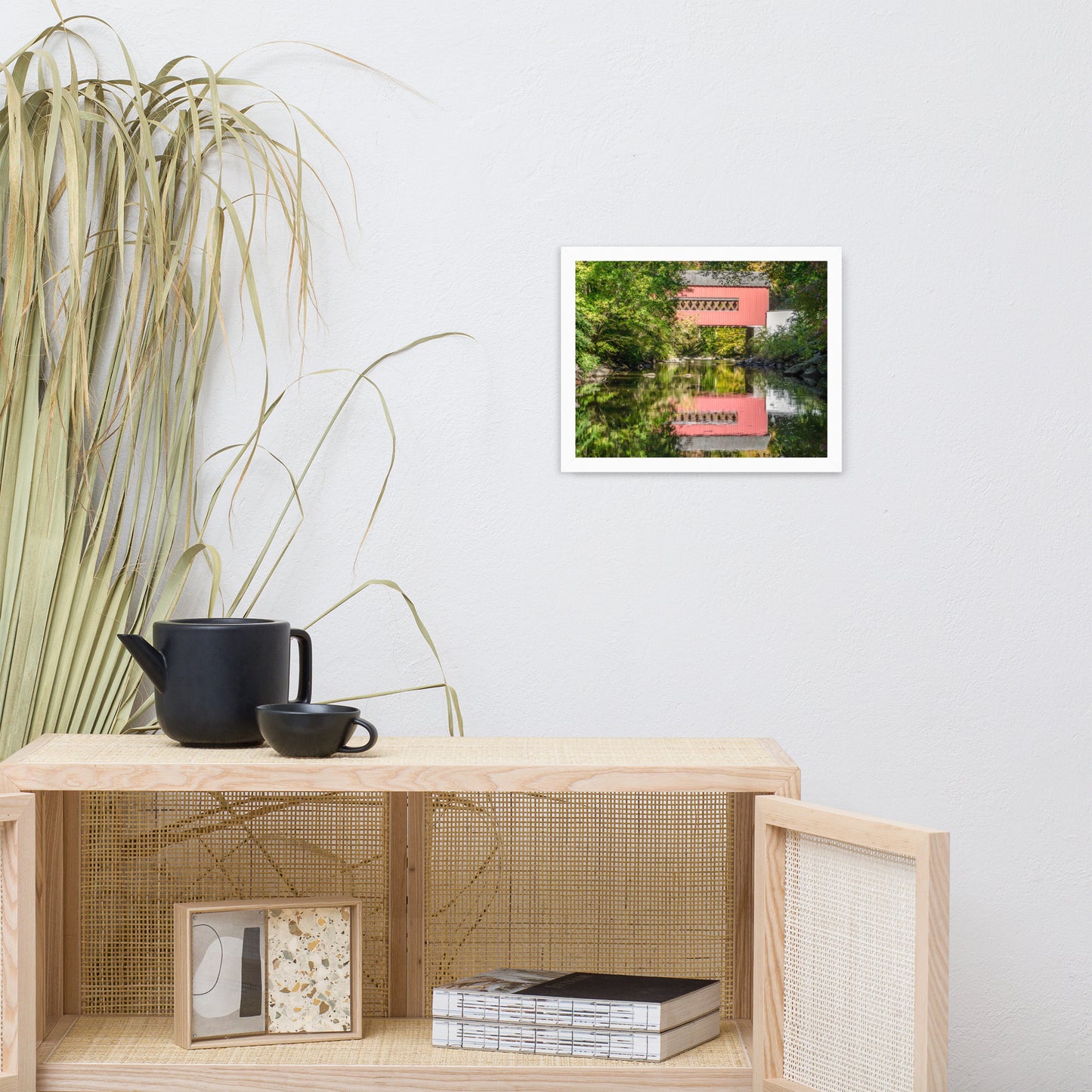 The Reflections of Wooddale Covered Bridge Framed Photo Paper Wall Art Prints