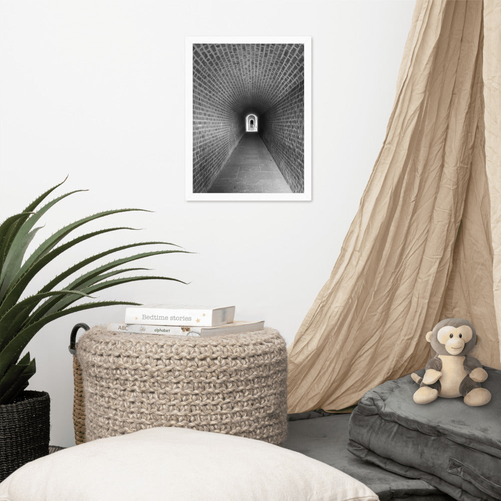 Industrial Look Wall Art: Fort Clinch Tunnel Black and White Photo Framed Wall Art Print