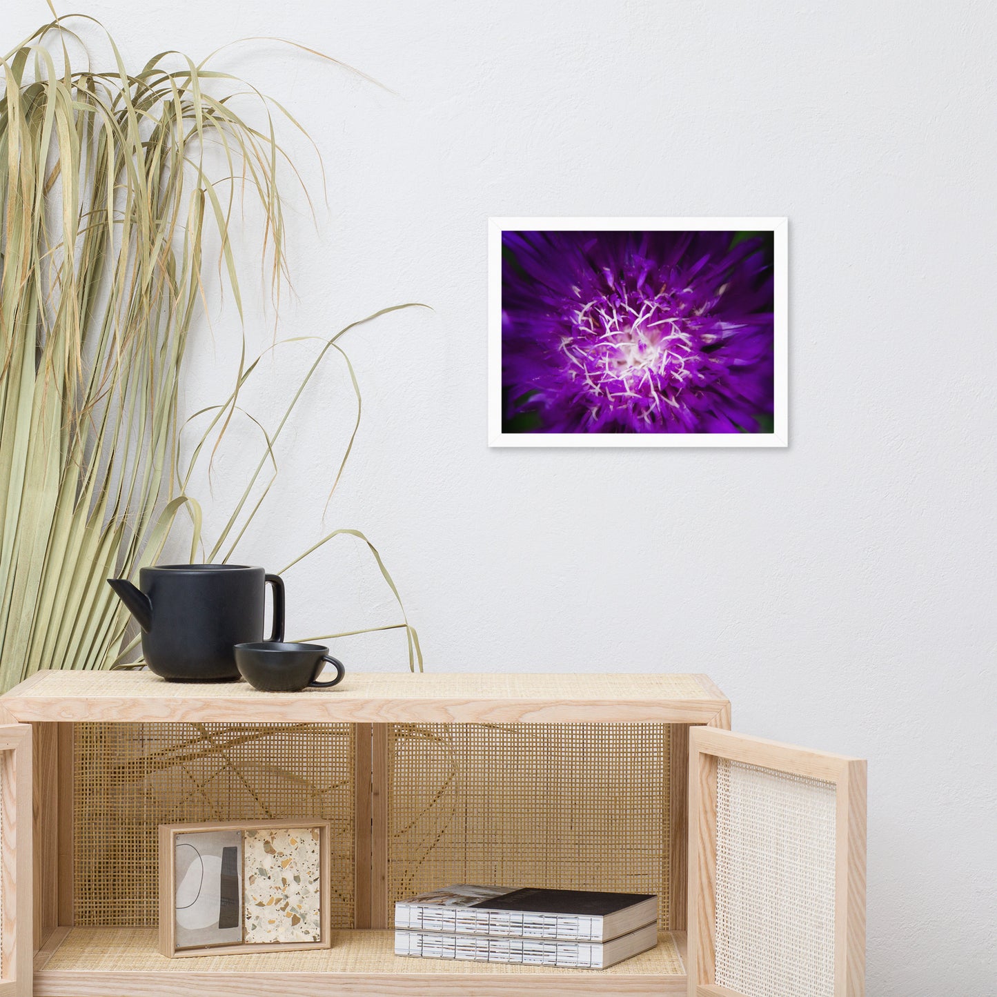 Modern Wall Hangings For Living Room: Purple Abstract Flower - Botanical / Floral / Flora / Flowers / Nature Photograph Framed Wall Art Print - Artwork - Wall Decor