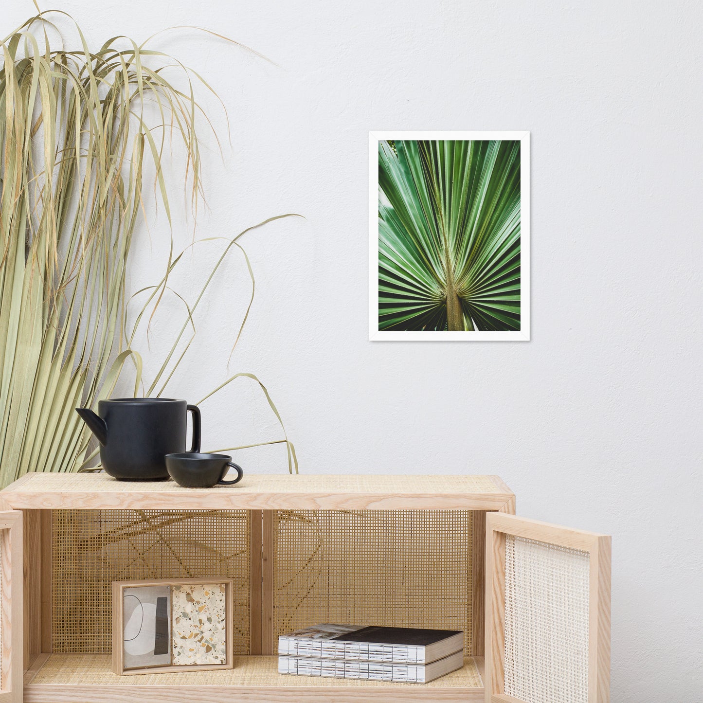 Rustic Dining Wall Decor: Aged and Colorized Wide Palm Leaves 2 Tropical Botanical / Nature Photo Framed Wall Art Print - Artwork - Wall Decor