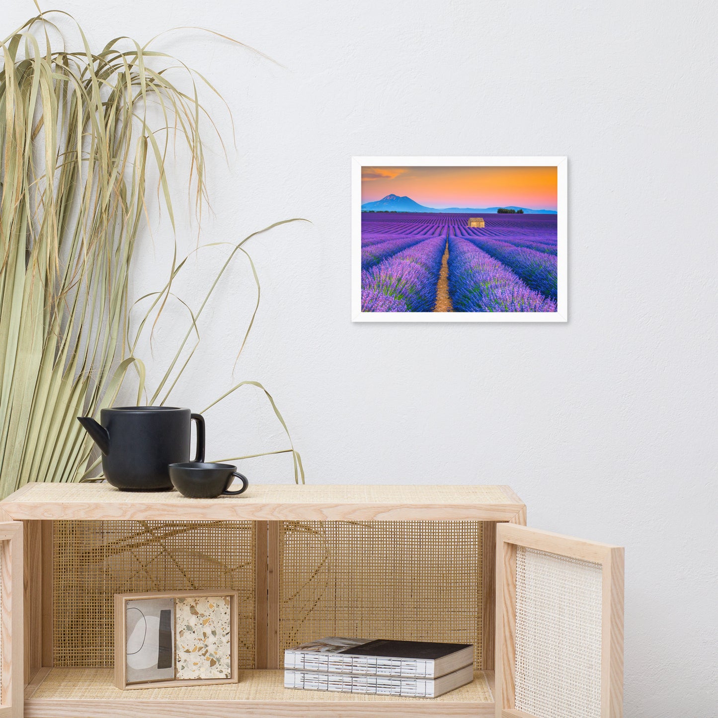 Blooming Lavender Field and Sunset Floral Landscape Framed Photo Wall Art Prints