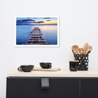 Old Weathered Lake Pier at Sunset Framed Wall Art Print