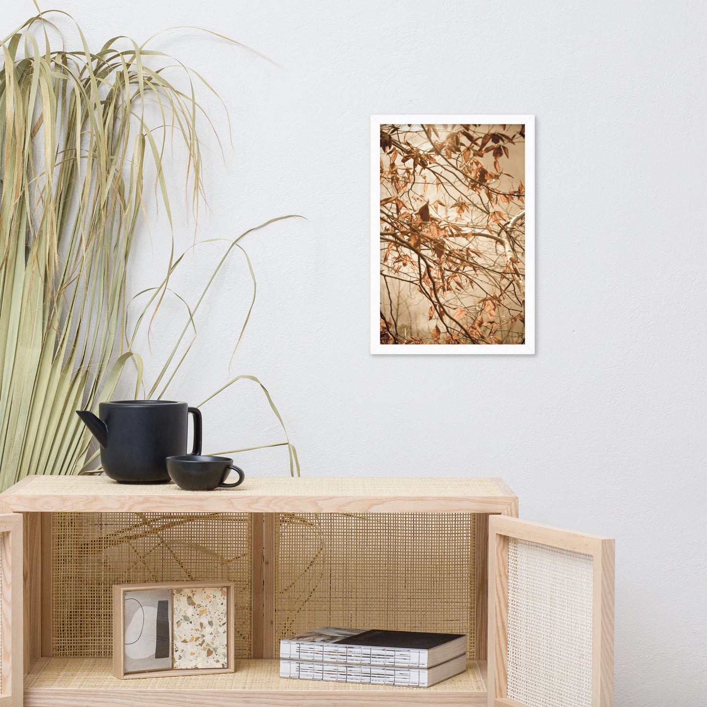 Wall Art Decor For Hallway: Aged Winter Leaves Botanical / Nature Photo Framed Wall Art Print - Artwork - Farmhouse Style Wall Decor