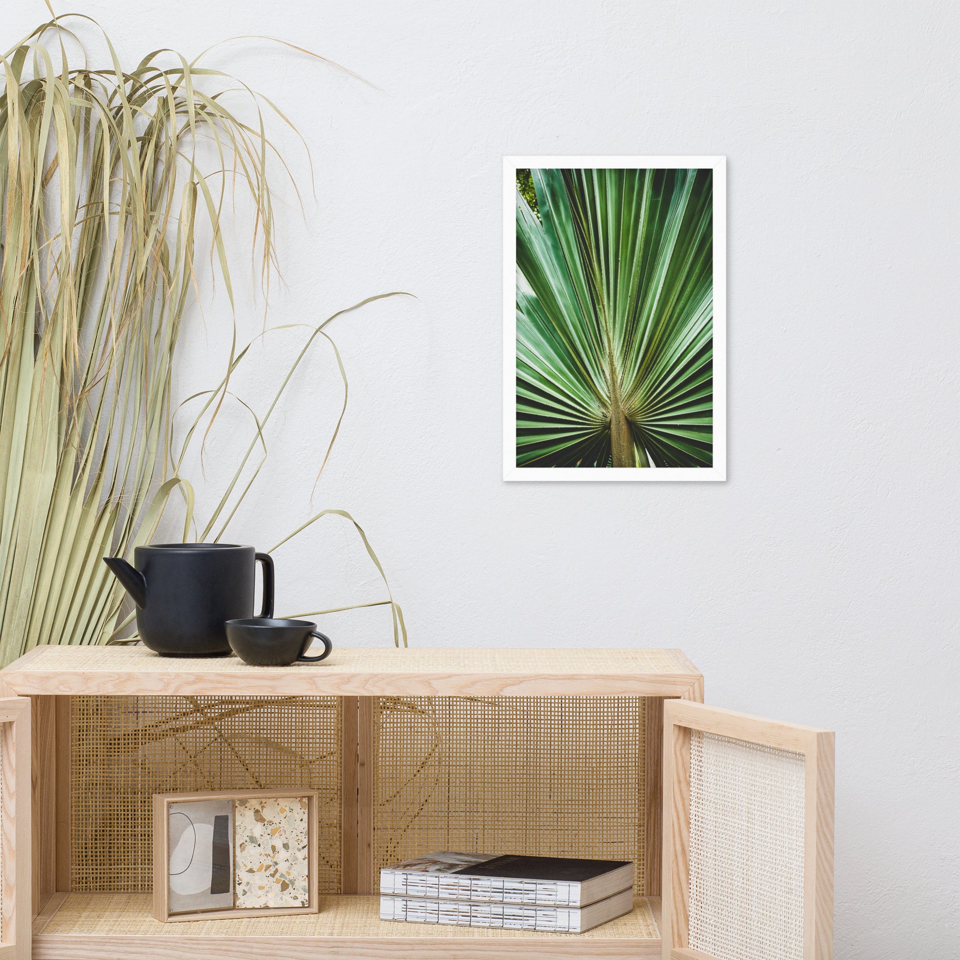 Rustic Farmhouse Dining Room Wall Decor: Aged and Colorized Wide Palm Leaves 2 Tropical Botanical / Nature Photo Framed Wall Art Print - Artwork - Wall Decor