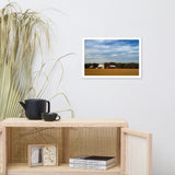 Red Barn in Golden Field Rural Landscape Framed Photo Paper Wall Art Prints