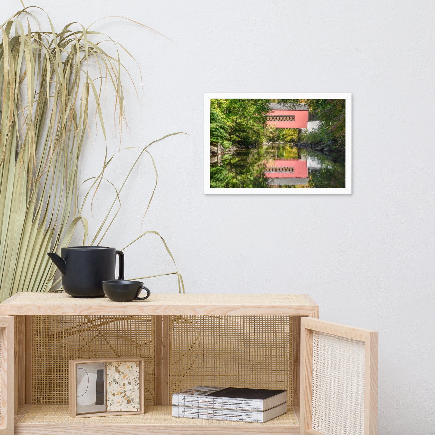 The Reflections of Wooddale Covered Bridge Framed Photo Paper Wall Art Prints