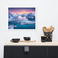 Reine at Winter Sunset Icy Mountain Framed Wall Art Print