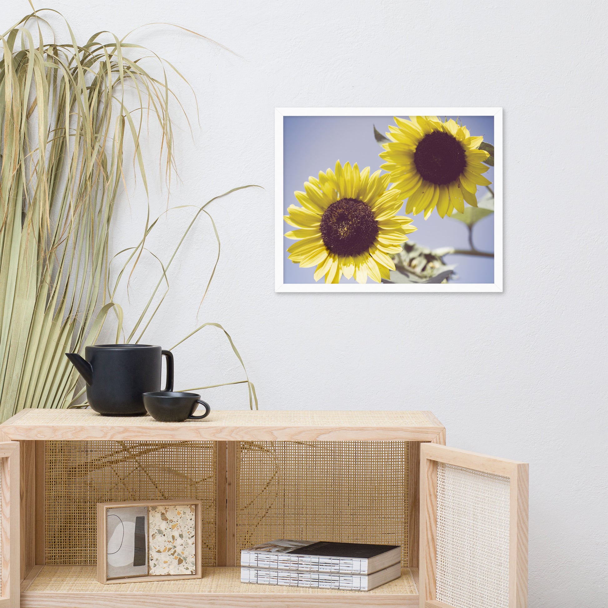 Modern Flower Art Prints: Aged Sunflowers Against Sky Abstract / Minimal / Rustic / Country / Farmhouse Style / Floral / Botanical / Nature Photo Framed Wall Art Print - Artwork - Wall Decor - Home Decor