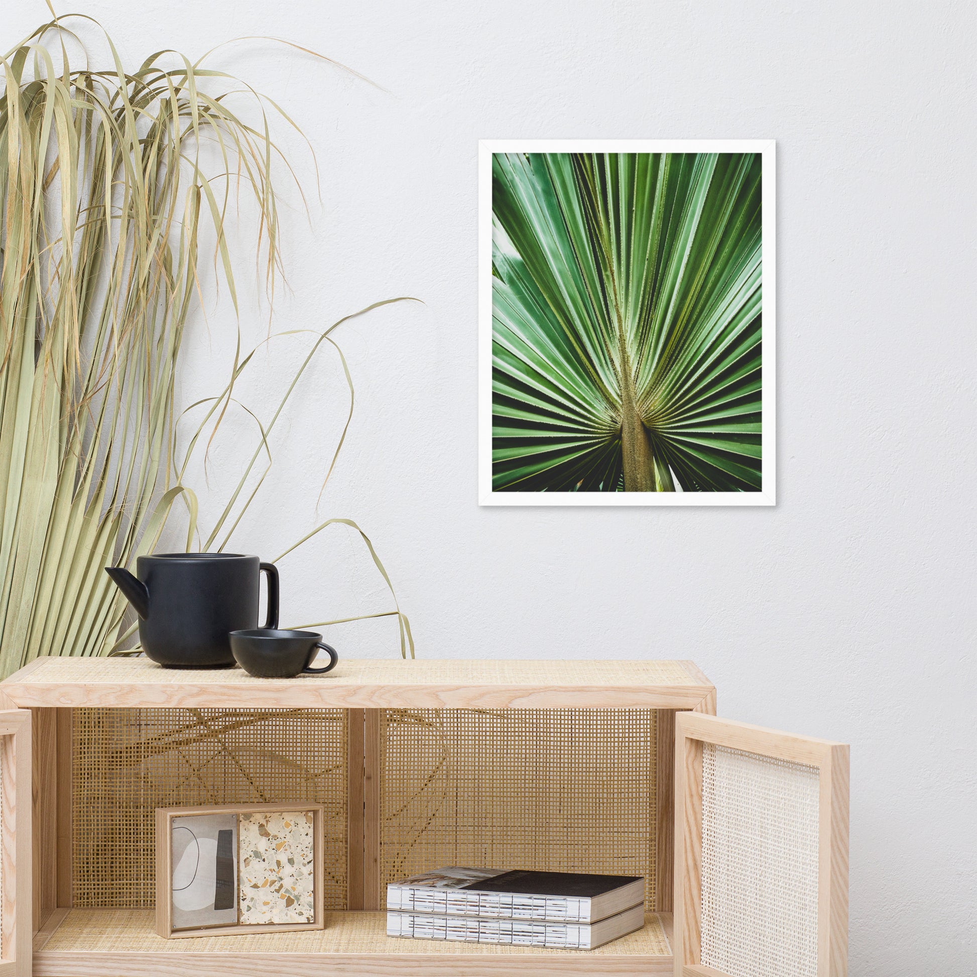 Rustic Wall Art For Dining Room: Aged and Colorized Wide Palm Leaves 2 Tropical Botanical / Nature Photo Framed Wall Art Print - Artwork - Wall Decor