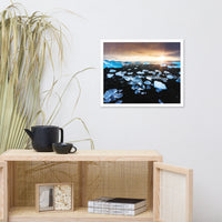 Fire and Ice Black Sand Sunset Coastal Landscape Framed Photo Paper Wall Art Prints