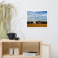 Red Barn in Golden Field Rural Landscape Framed Photo Paper Wall Art Prints