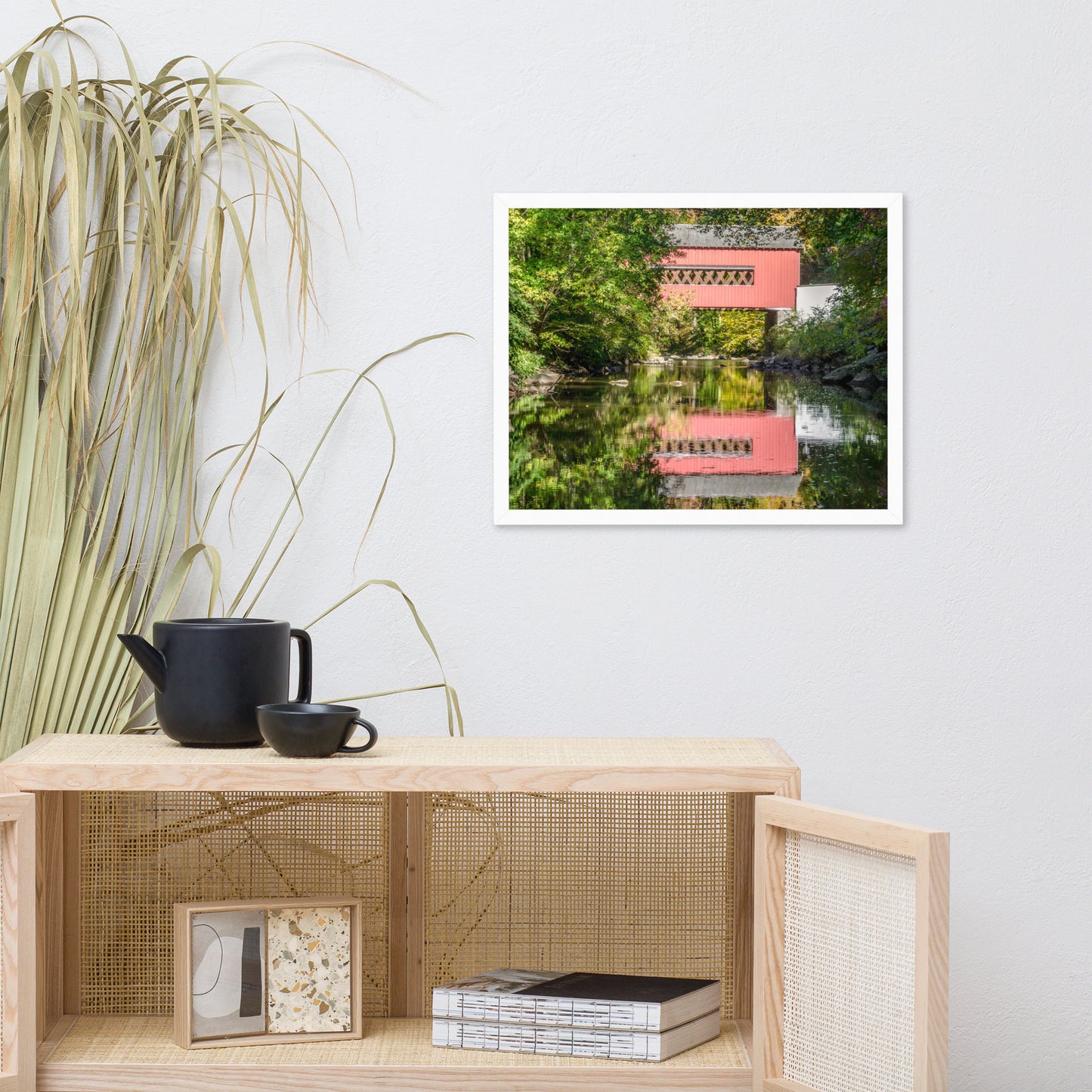 The Reflections of Wooddale Covered Bridge Framed Photo Paper Wall Art Prints