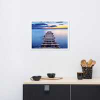 Old Weathered Lake Pier at Sunset Framed Wall Art Print