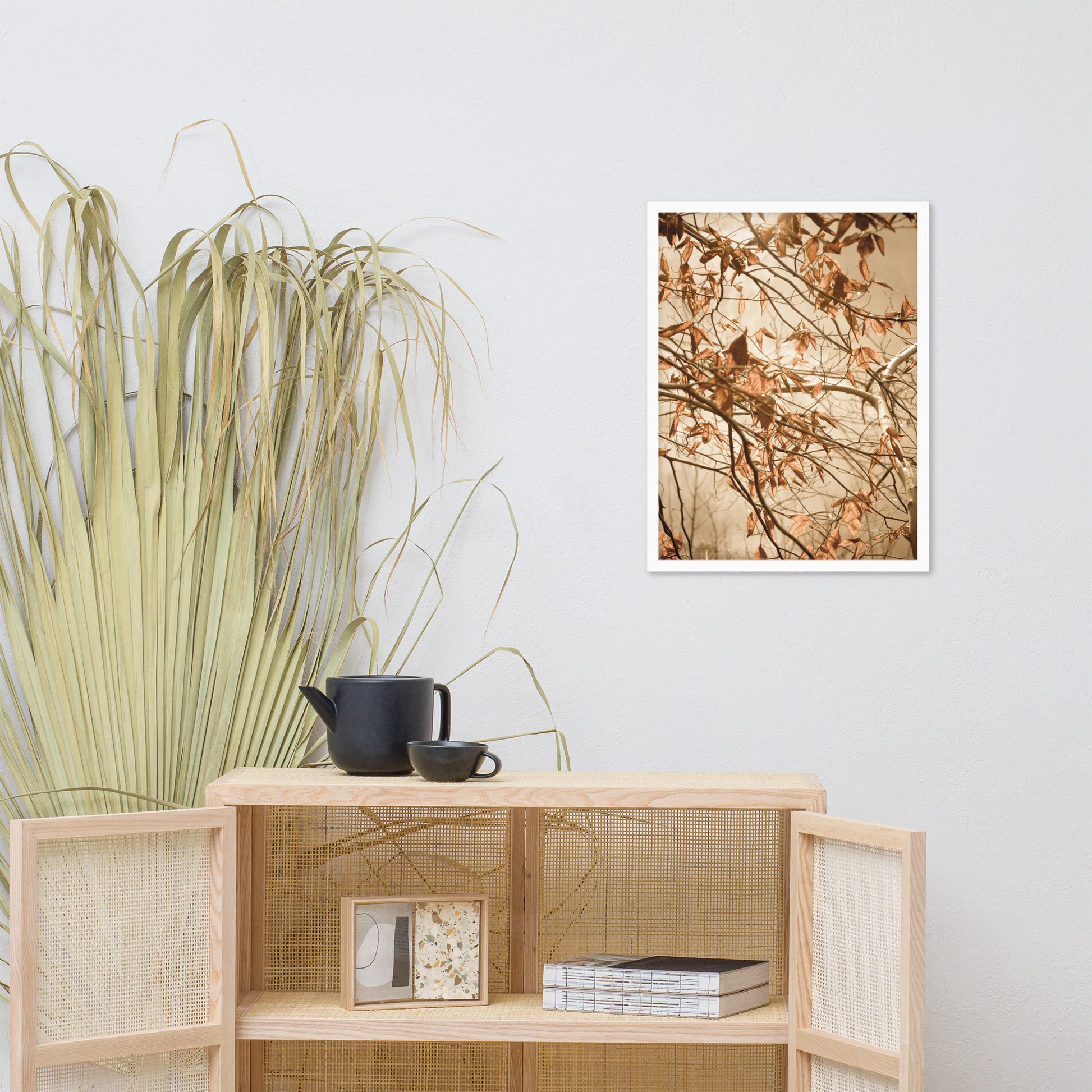 Hallway Wall Decor: Aged Winter Leaves Botanical / Nature Photo Framed Wall Art Print - Artwork - Farmhouse Style Wall Decor