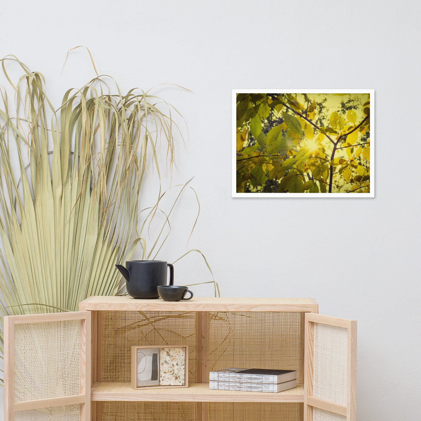 Framed Pictures For Hallway: Aged Golden Leaves Abstract / Country Farmhouse Style / Botanical / Nature Photo Framed Wall Art Print - Artwork - Home Decor