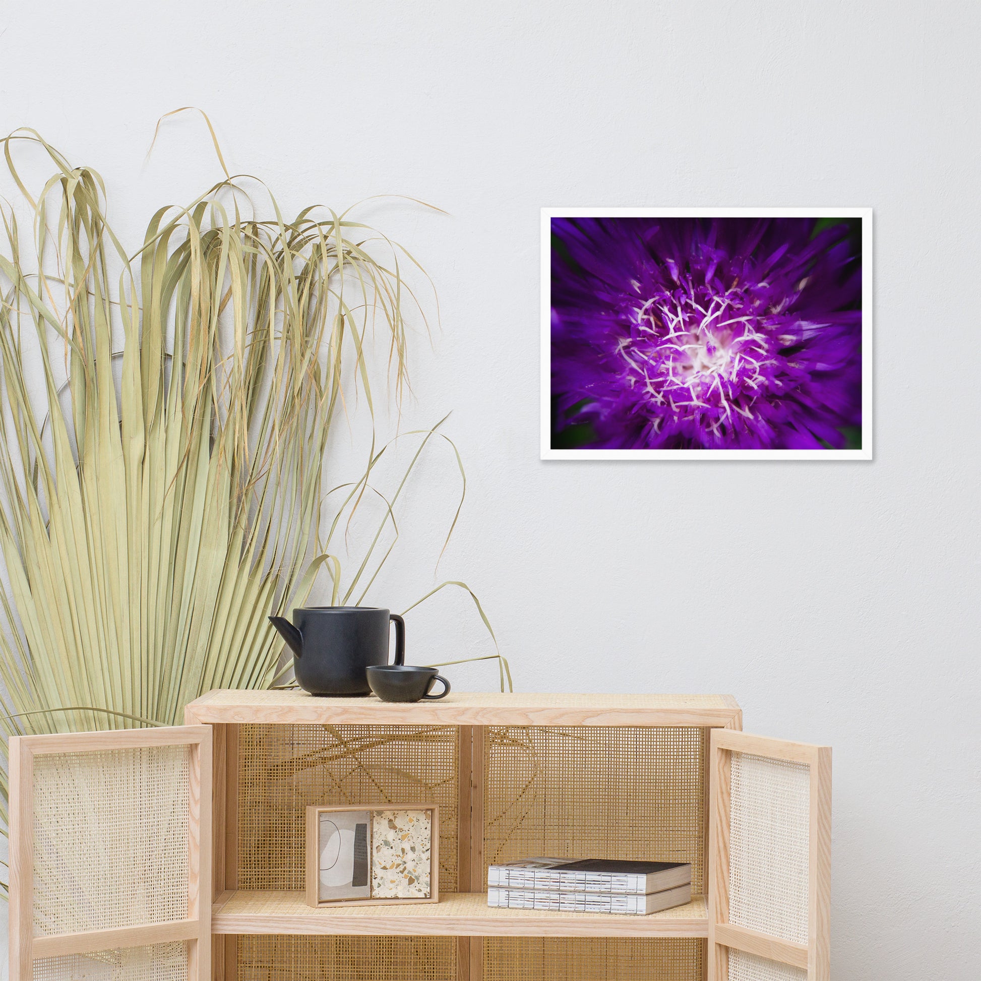 Contemporary Wall Decor For Living Room: Purple Abstract Flower - Botanical / Floral / Flora / Flowers / Nature Photograph Framed Wall Art Print - Artwork - Wall Decor