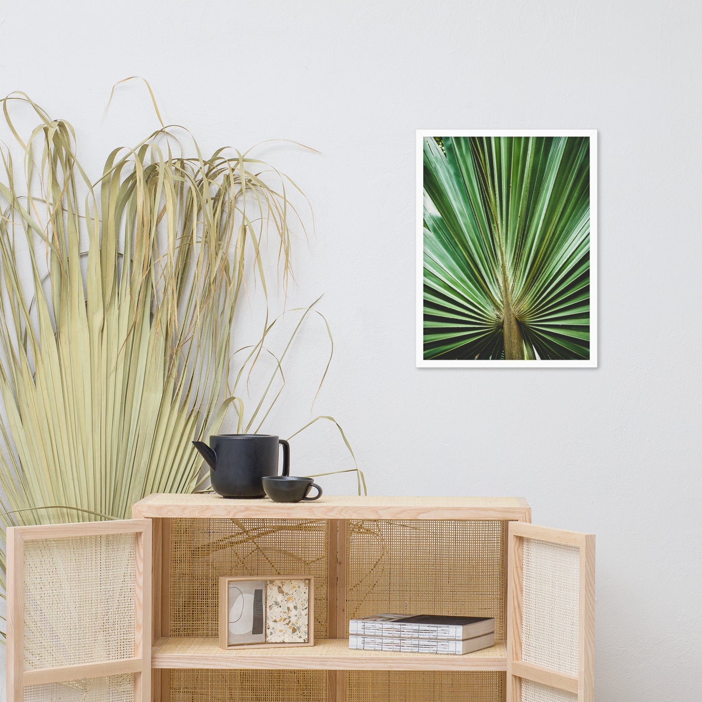 Rustic Wall Decor Dining Room: Aged and Colorized Wide Palm Leaves 2 Tropical Botanical / Nature Photo Framed Wall Art Print - Artwork - Wall Decor