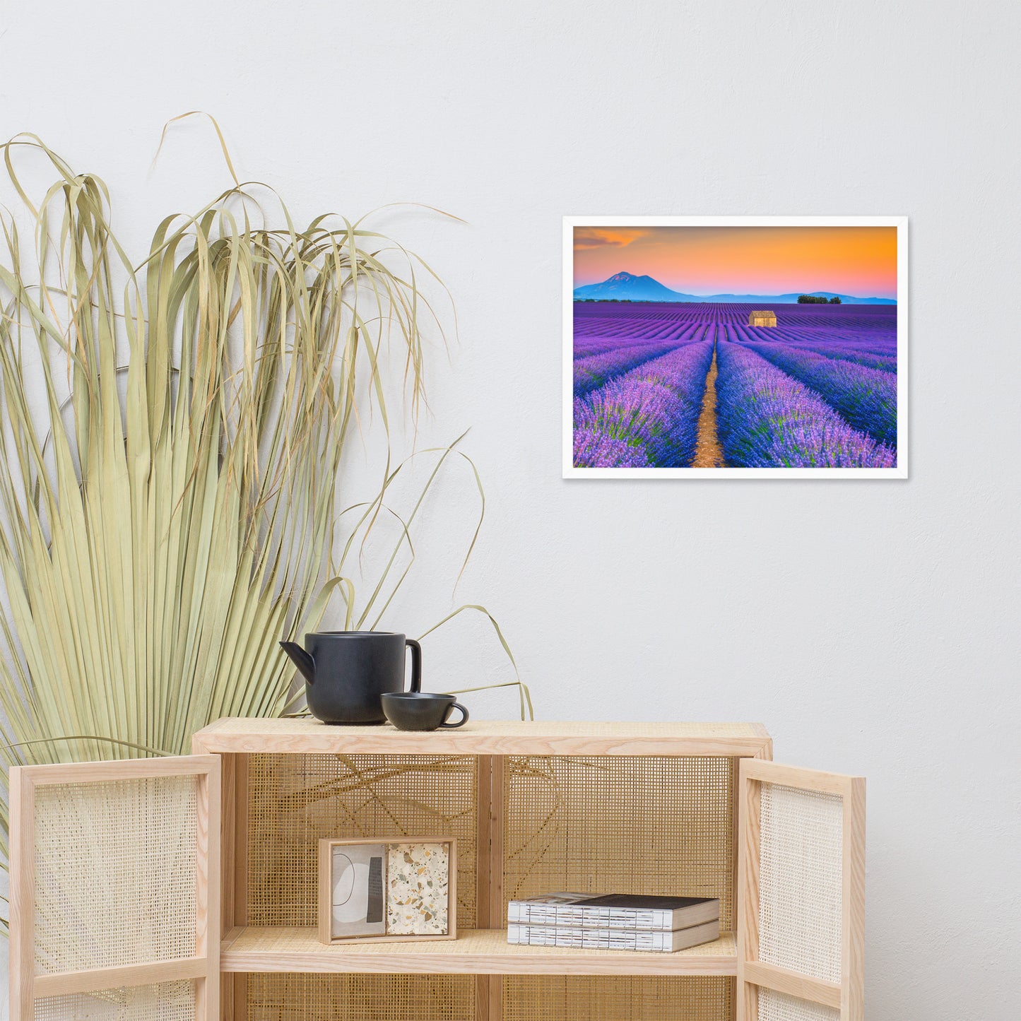 Blooming Lavender Field and Sunset Floral Landscape Framed Photo Wall Art Prints