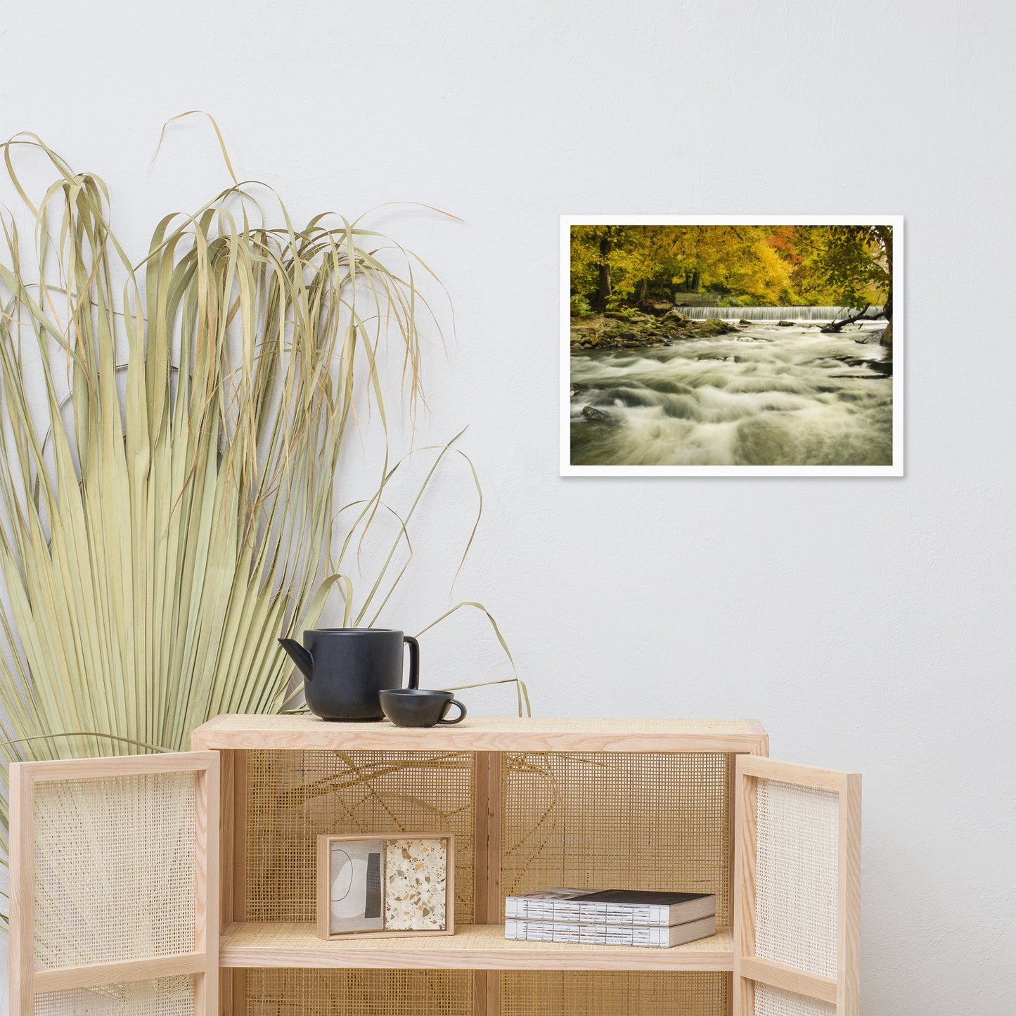 Waterfalls in the Autumn Foliage Landscape Framed Photo Paper Wall Art Prints