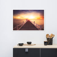 Surreal Wooden Pier at Sunset Framed Wall Art Print