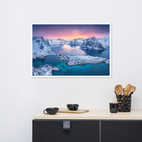 Reine at Winter Sunset Icy Mountain Framed Wall Art Print