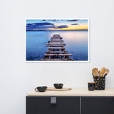 Old Weathered Lake Pier at Sunset Framed Wall Art Print