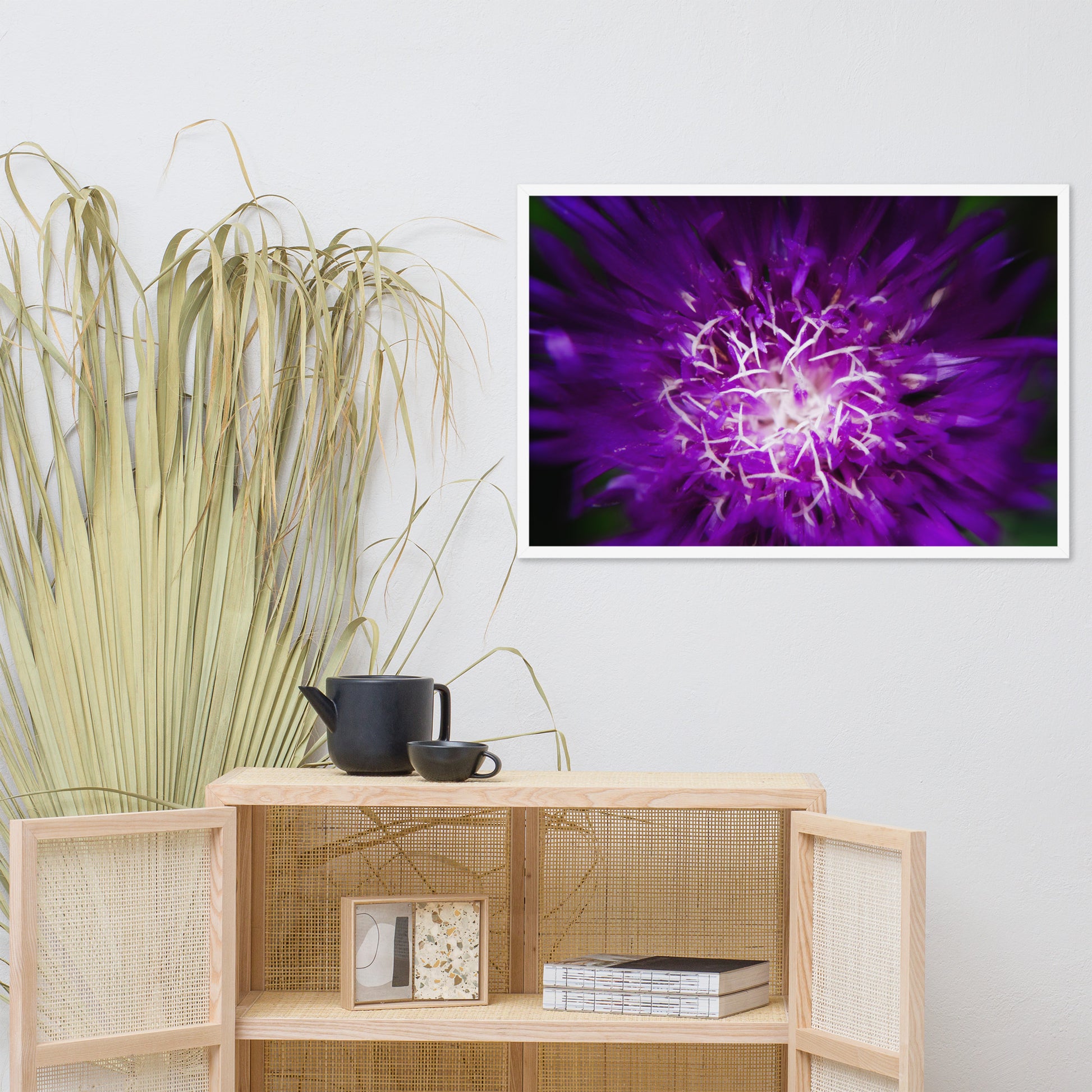 Living Room Contemporary Art: Purple Abstract Flower - Botanical / Floral / Flora / Flowers / Nature Photograph Framed Wall Art Print - Artwork - Wall Decor