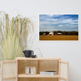 Red Barn in Golden Field Rural Landscape Framed Photo Paper Wall Art Prints