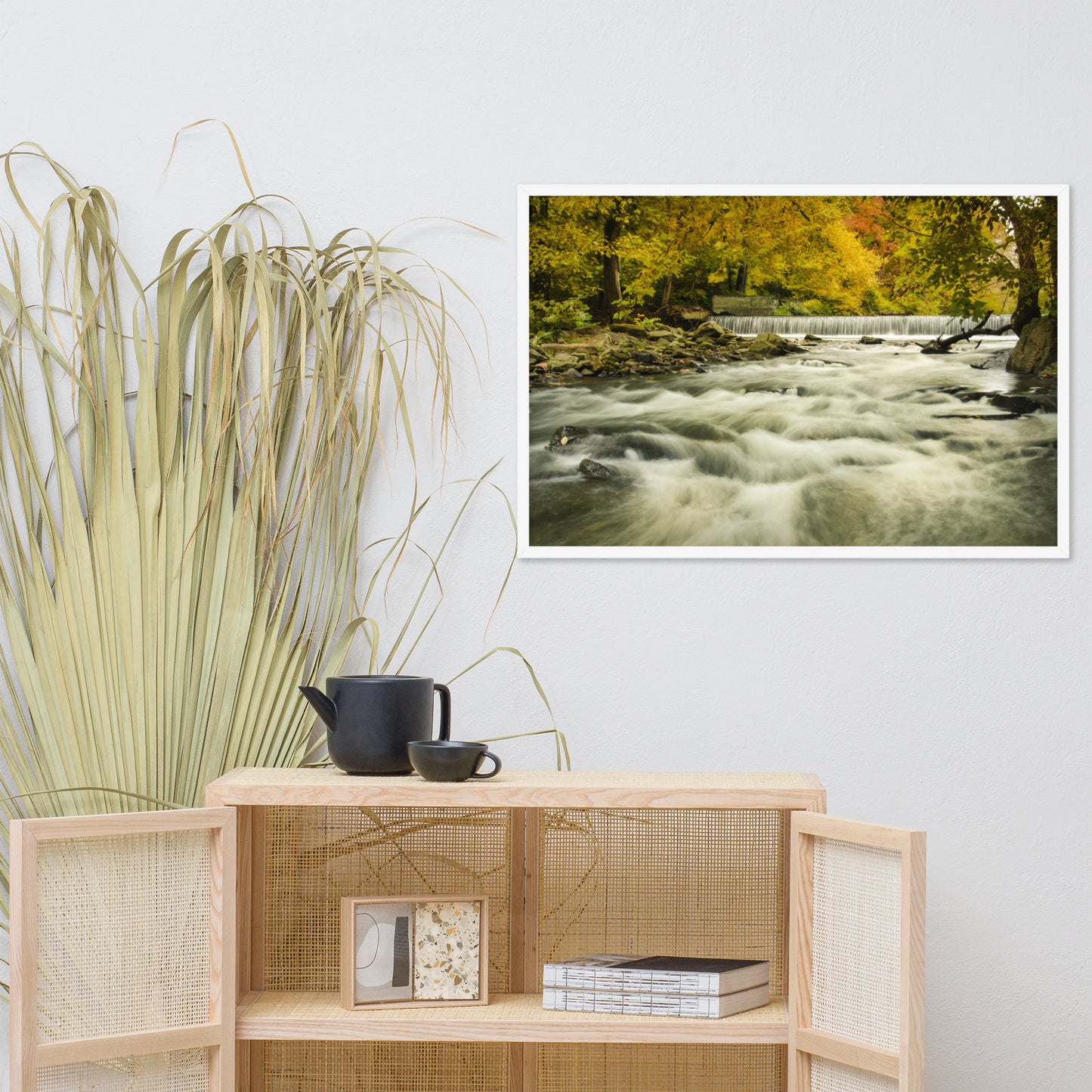 Waterfalls in the Autumn Foliage Landscape Framed Photo Paper Wall Art Prints