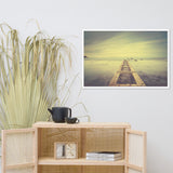 Moody Ocean and Sky Wooden Pier With Intrigued Trance Effects Framed Wall Art Prints