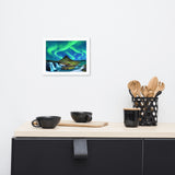 Winter Mountain Northern Lights Framed Wall Art Print