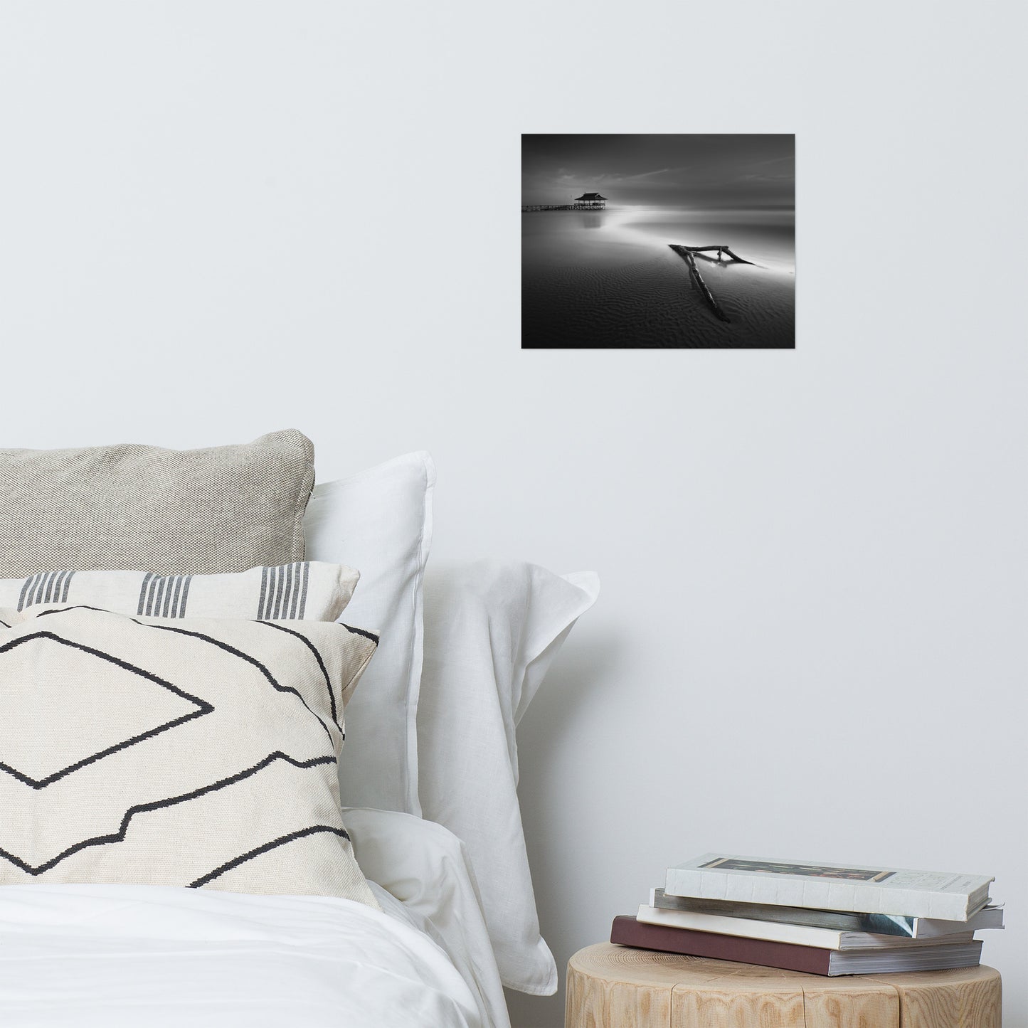 Dramatic Beach with Driftwood Black and White Coastal Landscape Photo Loose Wall Art Prints