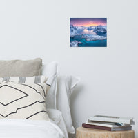 Reine at Winter Sunset Icy Mountain Landscape Photo Loose Wall Art Prints