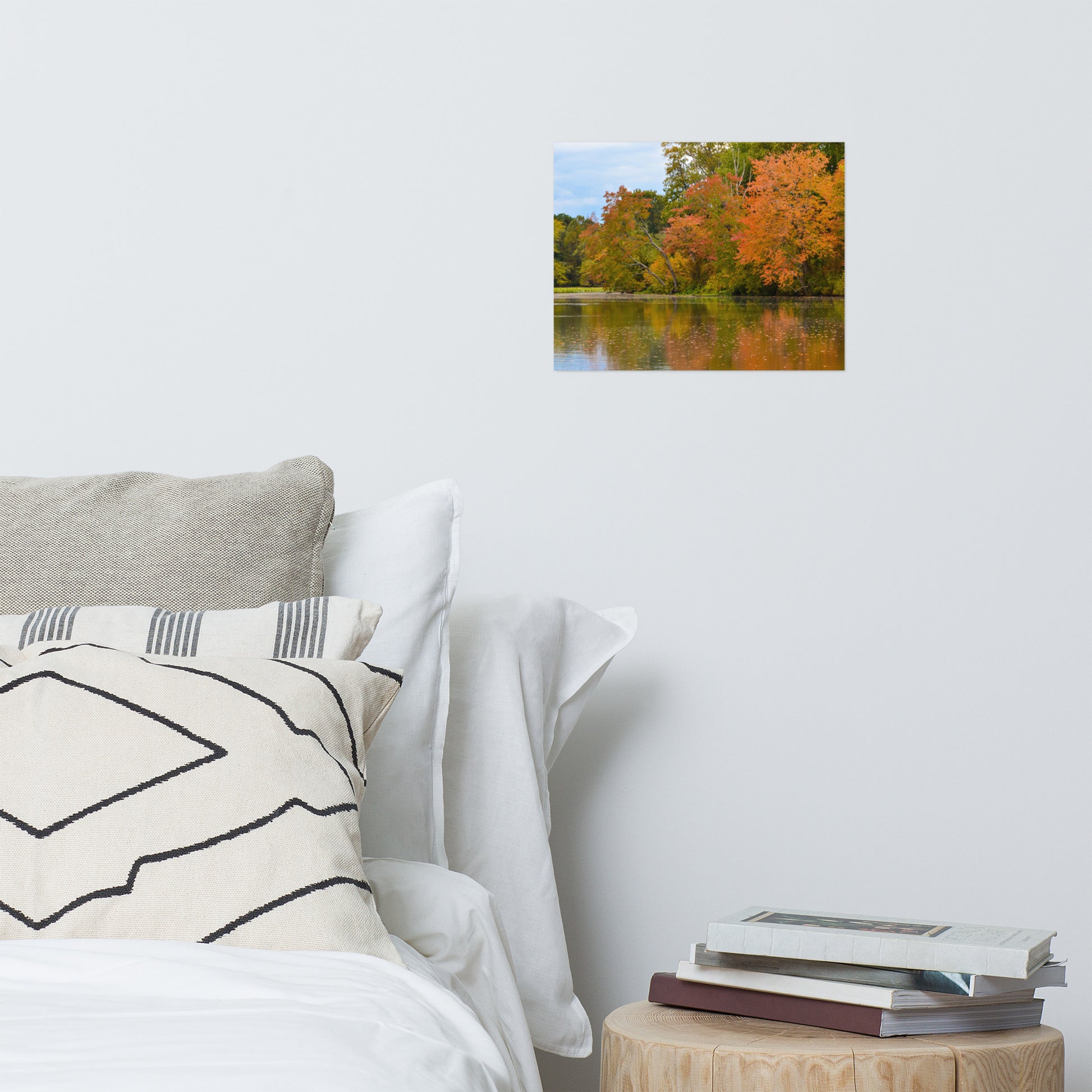 Apartment Bedroom Wall Decor: Colorful Trees in Fall Color Edge of Pond - Rural / Country Style Landscape / Nature Loose / Unframed / Frameless / Frameable Photograph Wall Art Print - Artwork