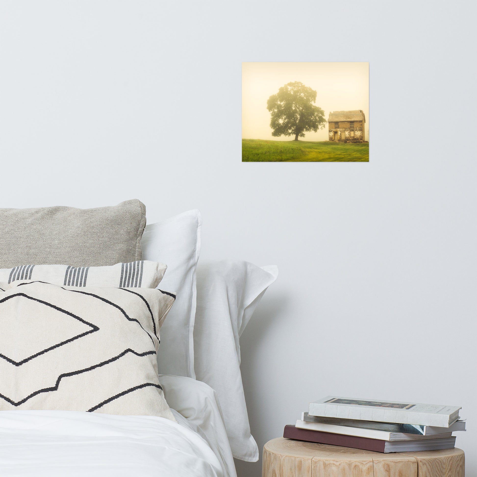 Bedroom Farmhouse Wall Decor: Old Farmhouse in Foggy Meadow Rustic - Rural / Country Style Landscape / Nature Photograph Loose / Unframed / Frameless / Frameable Wall Art Print - Artwork