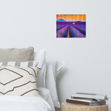 Faux Wood Lavender Fields and Sunset Landscape Photo Loose Wall Art Prints