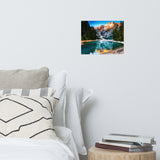 Faux Wood Misty Lake & Snowcap Mountain Reflections Loose Wall Art Prints