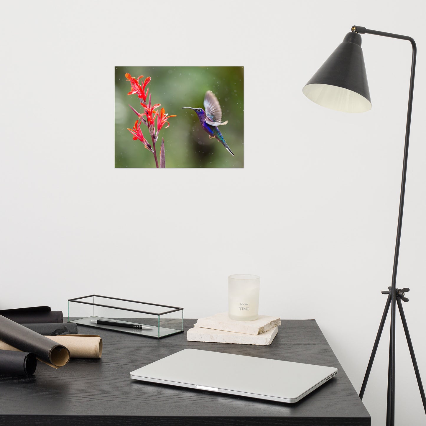 Hummingbird with Little Red Flowers Loose Wall Art Print