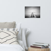 Moody Ocean and Sky Wooden Pier Black and White Coastal Landscape Photo Loose Wall Art Prints