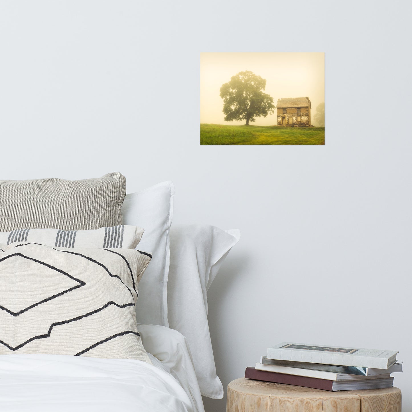 Bedroom Farmhouse Wall Art: Old Farmhouse in Foggy Meadow Rustic - Rural / Country Style Landscape / Nature Photograph Loose / Unframed / Frameless / Frameable Wall Art Print - Artwork