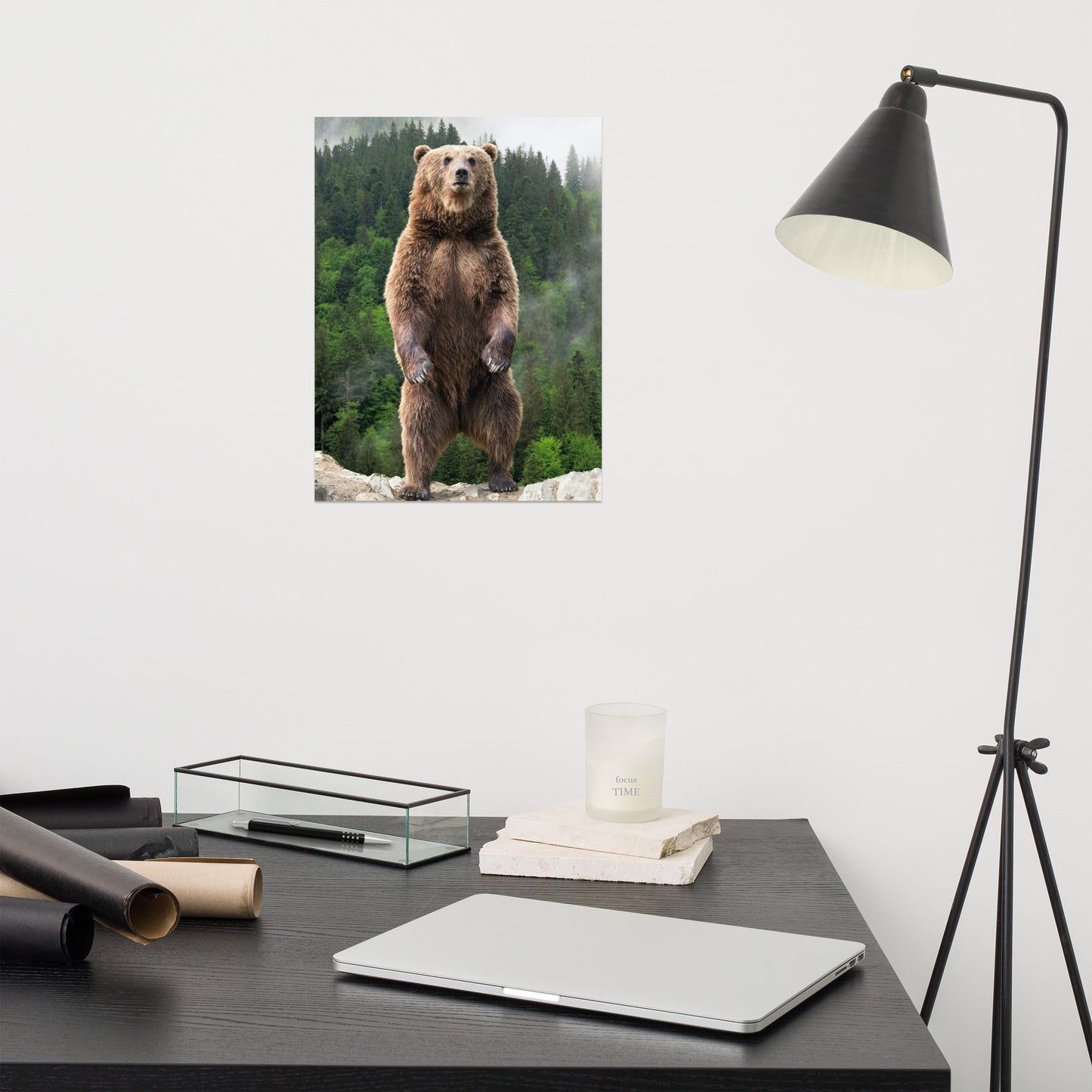 Big Standing Brown Bear on Mountain Top Loose Wall Art Print