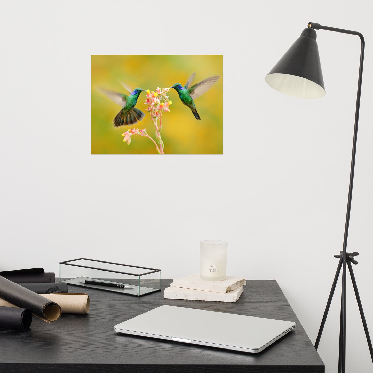 Hummingbirds with Little Pink Flowers Loose Wall Art Print