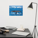 Sperm Whale Tall Splashing In Blue Water With Mountains Of Norway Loose Wall Art Print