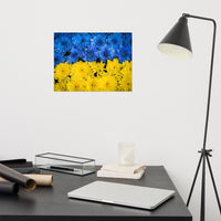 Blue and Yellow Chrysanthemums Nature Photo For Ukraine Refugees Loose Wall Art Print