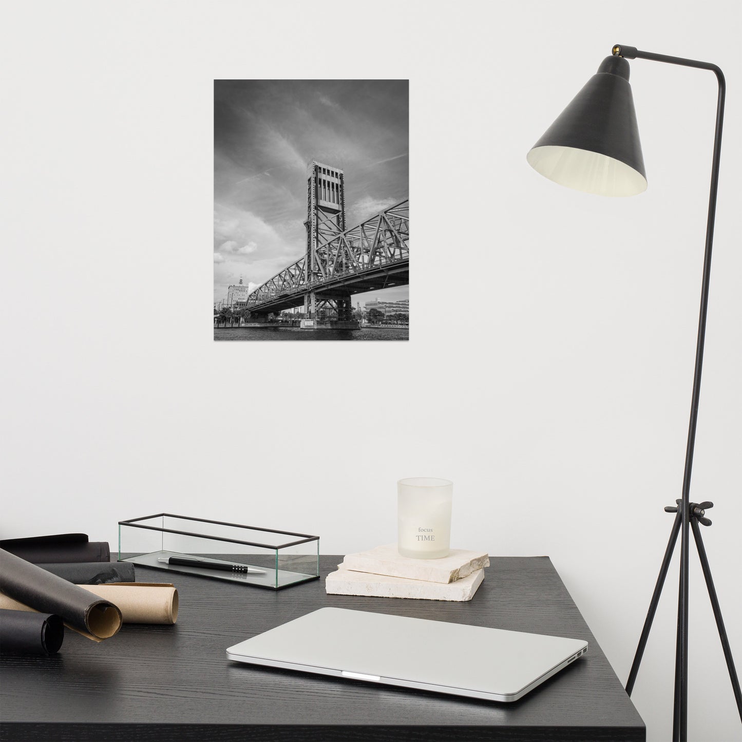 Lift Bridge of Jacksonville Florida Black and White Urban Landscape Photo - Loose Wall Art Print