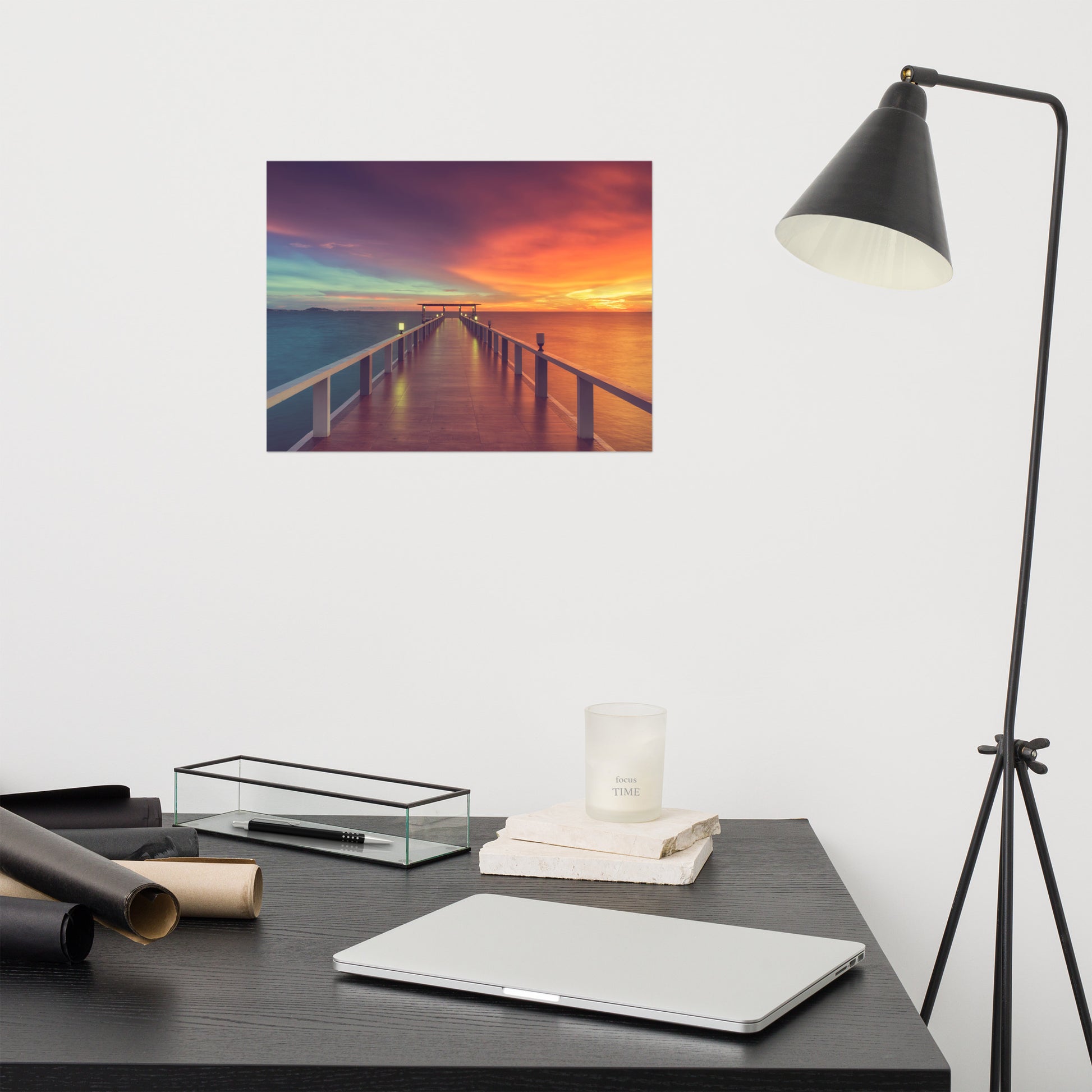 Modern Office Wall Decor: Surreal Wooden Pier At Sunset with Intrigued Effect Landscape Photo Loose Wall Art Prints