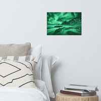 Green Northern Lights and Mountain Coast Landscape Photo Loose Wall Art Prints