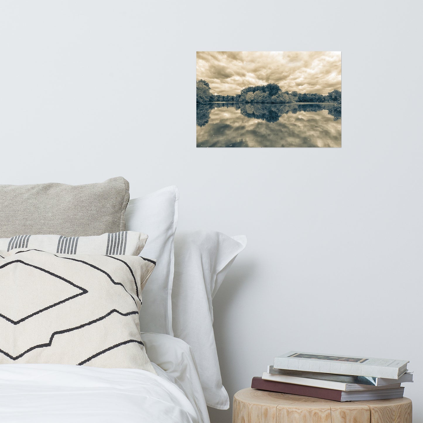 Unique Art For Bedroom: Fall Trees on Edge of Pond With Stormy Sky Split Tone - Rural / Country Style Landscape / Nature Loose / Unframed / Frameless / Frameable Photograph Wall Art Print - Artwork